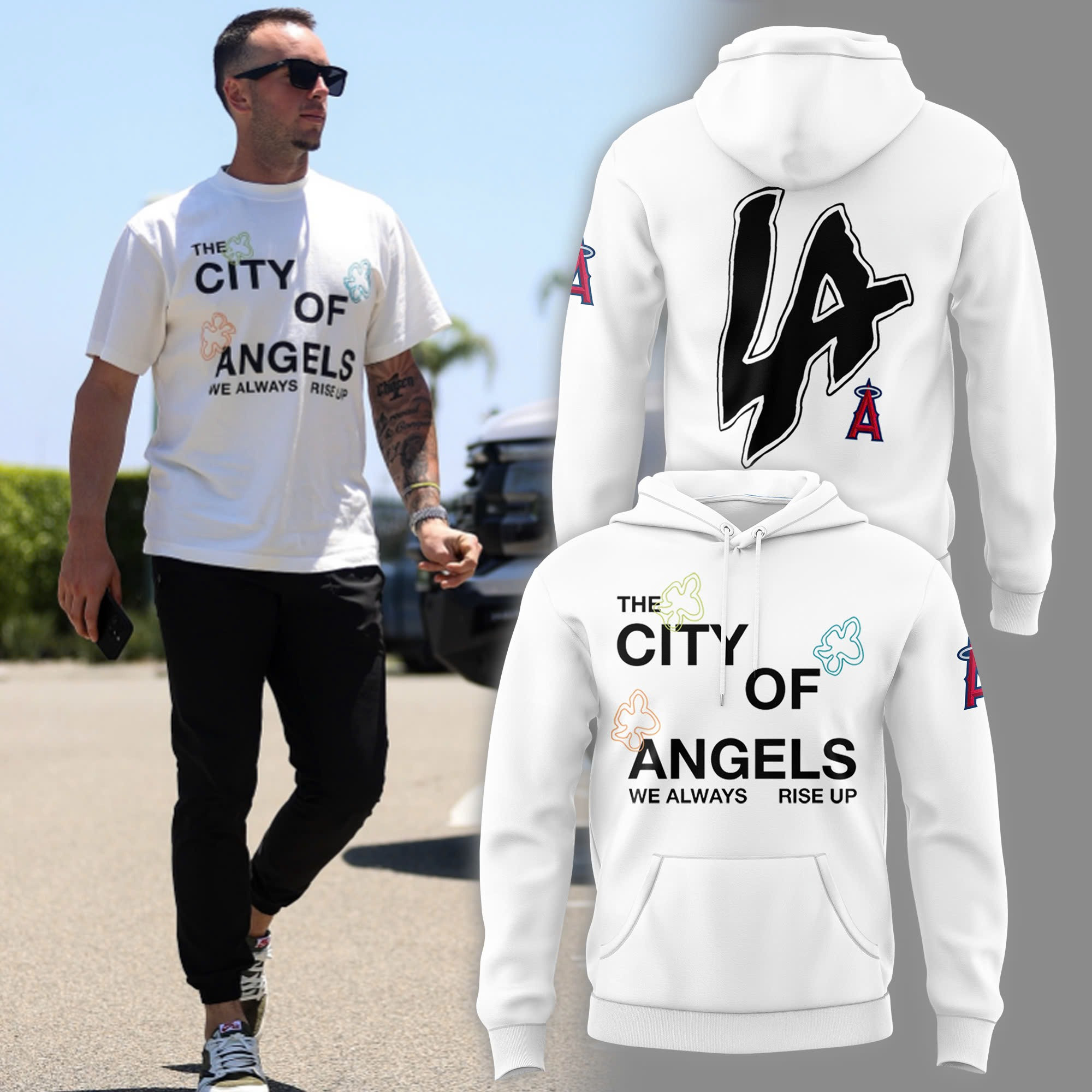 LA Angels The City Of Angels Hoodie He Always Rise Up Baseball Lover Fan Merch Gifts