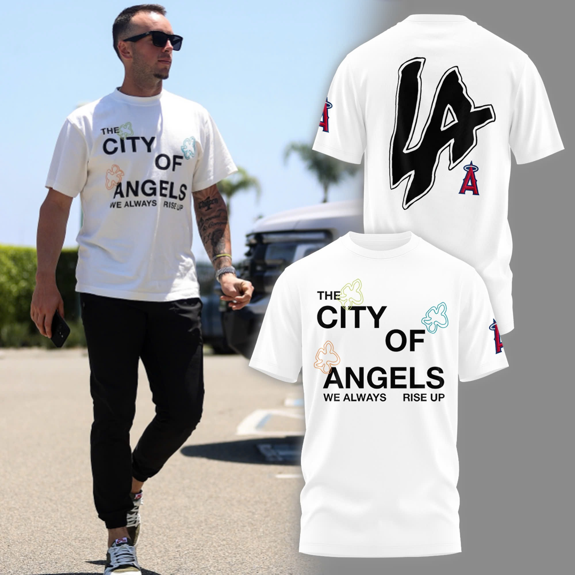 LA Angels The City Of Angels T-Shirt He Always Rise Up Baseball Lover Fan Gifts For Him