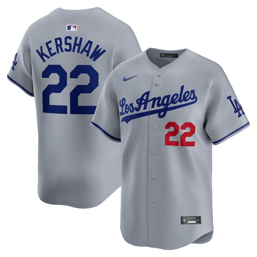 LA Clayton Kershaw Gray Away Player Jersey Baseball Coach Gift Ideas