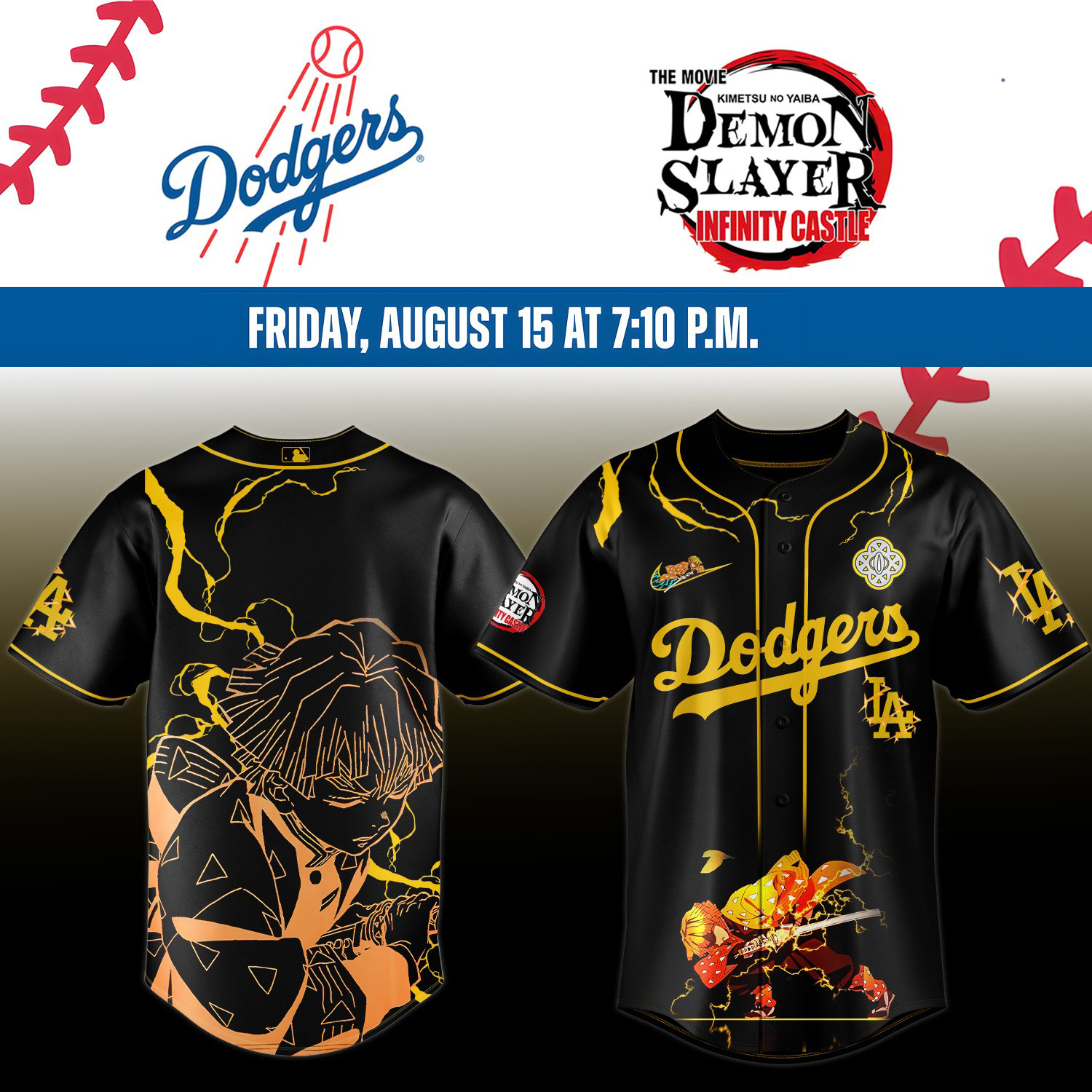 LA Dodgers Demon Slayer Agatsuma Zenitsu Jersey Baseball Lover Gift Ideas