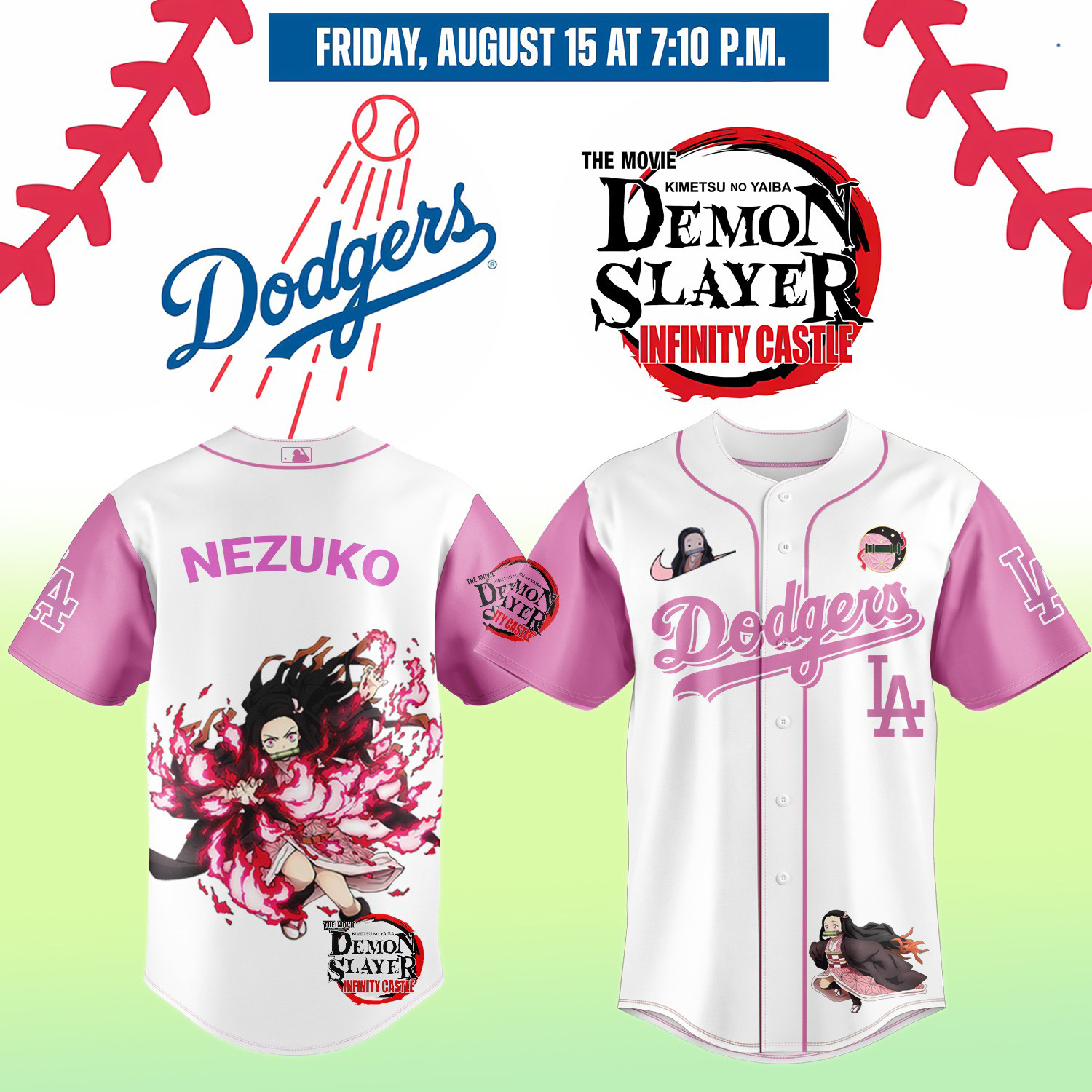 LA Dodgers Demon Slayer Kamado Nezuko Jersey 2025 Baseball Enthusiast Gifts