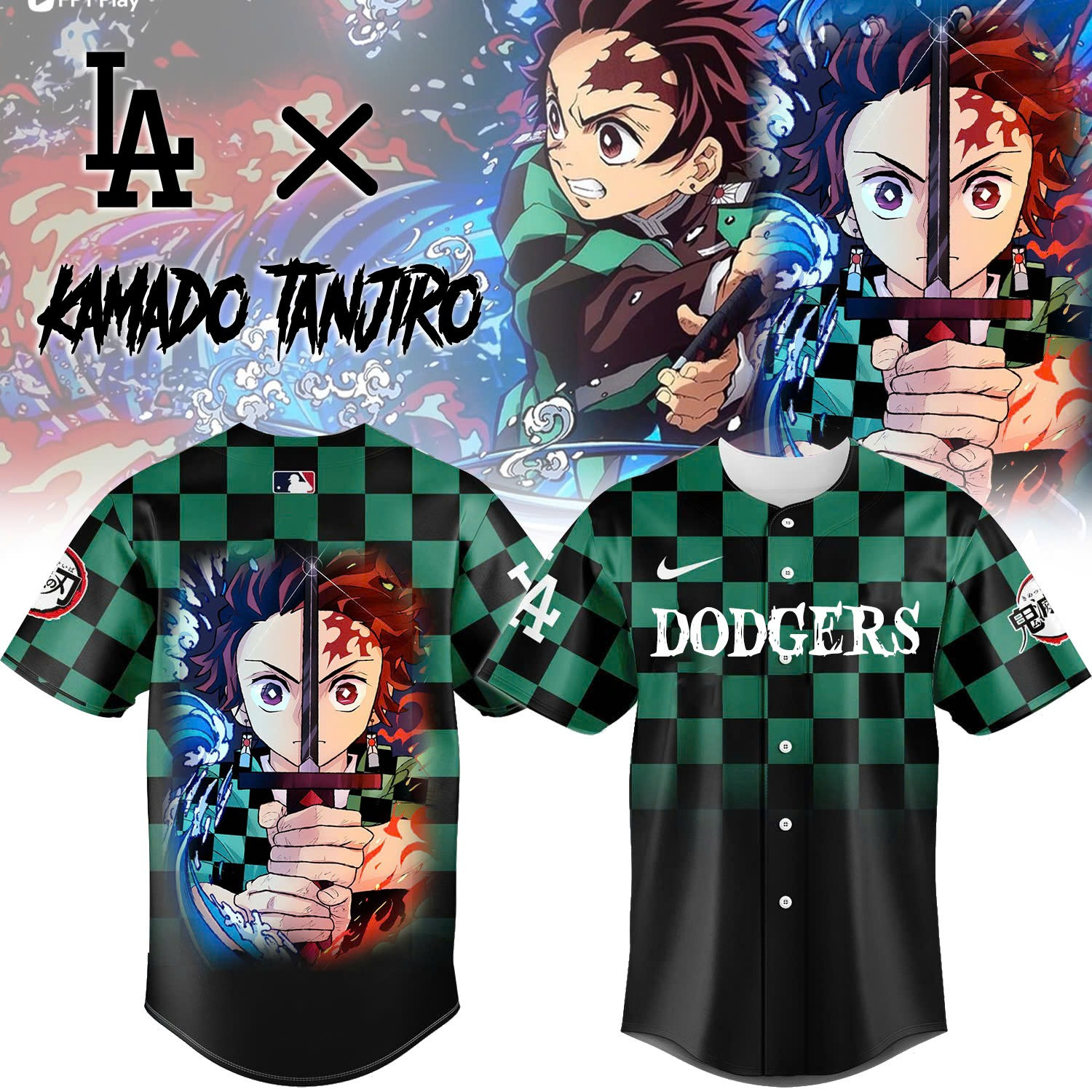 LA Dodgers vs Demon Slayer Tanjiro Jersey Kamado Tanjiro Basketball Apparel Gift For Anime Fans