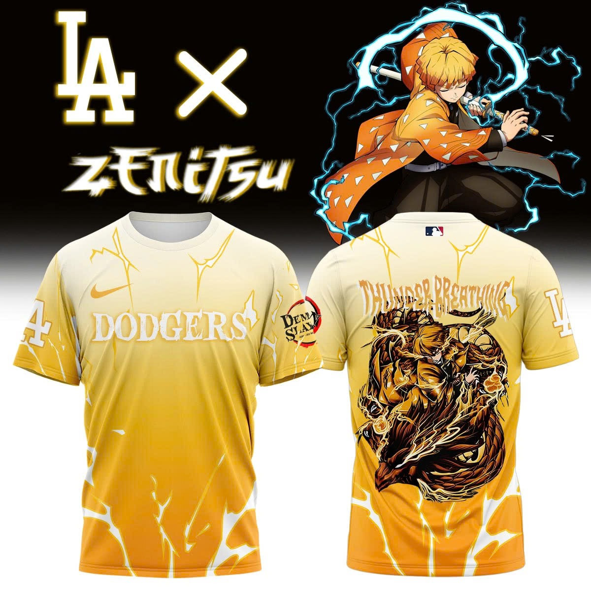 LA Dodgers vs Demon Slayer Zenitsu T-Shirt Agatsuma Zenitsu Basketball Fan Tee Gift For Anime Fans
