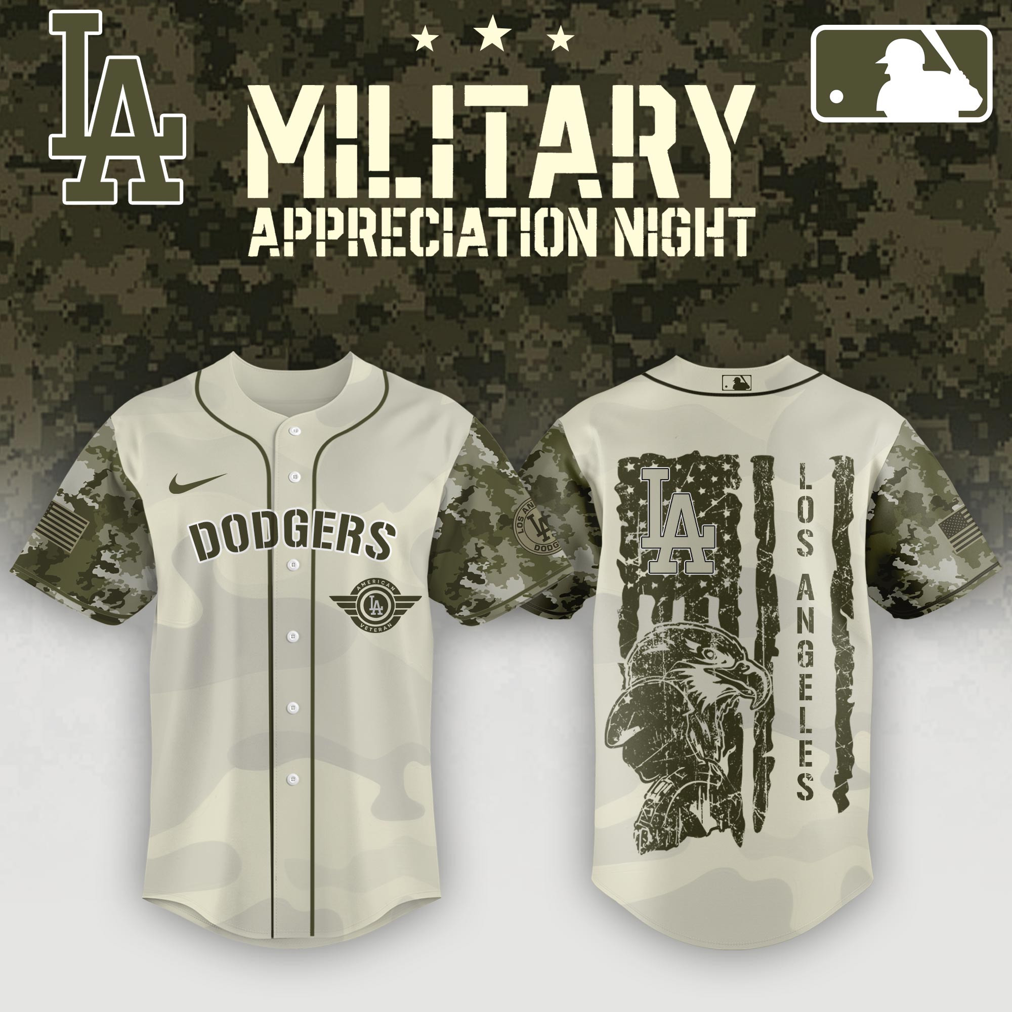 LA Dodgers x Military Appreciation Night Camo Jersey Honor Veterans Day Gifts Unique