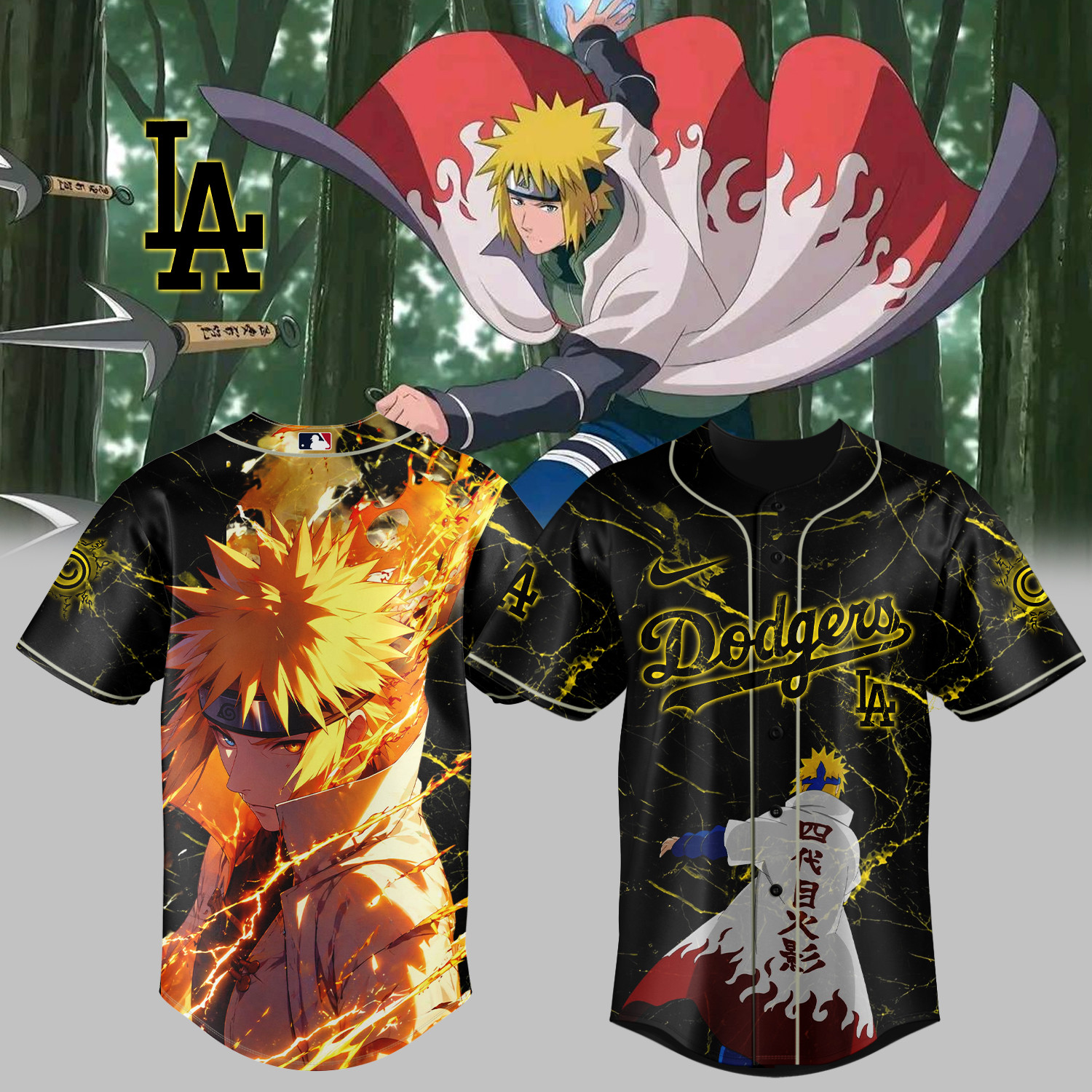 LA Dodgers x Naruto Minato Baseball Jersey Basketball Clothes Game Day Gear For Fans
