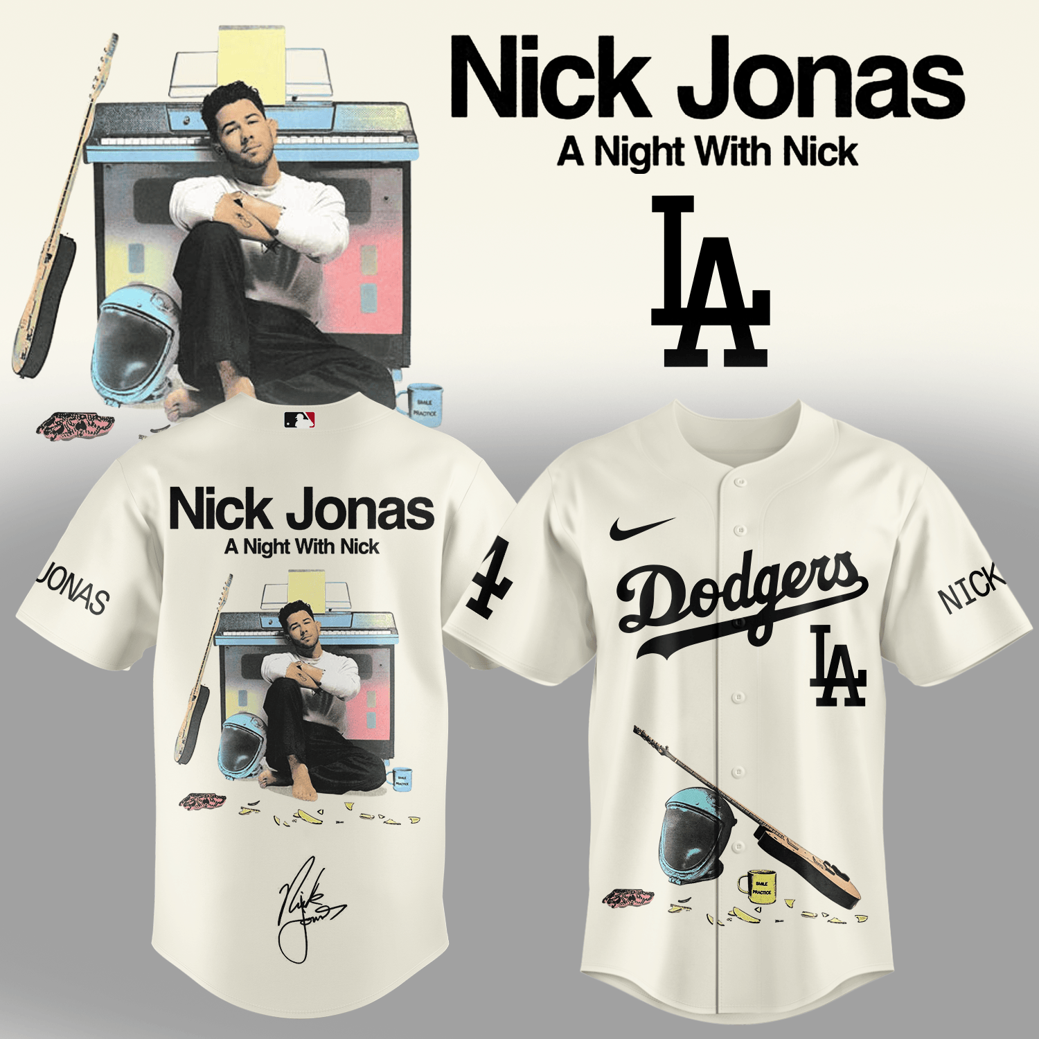 LA Dodgers x Nick Jonas A Night With Nick Baseball Jersey MLB 2026 Merch Baseball Fans Gear
