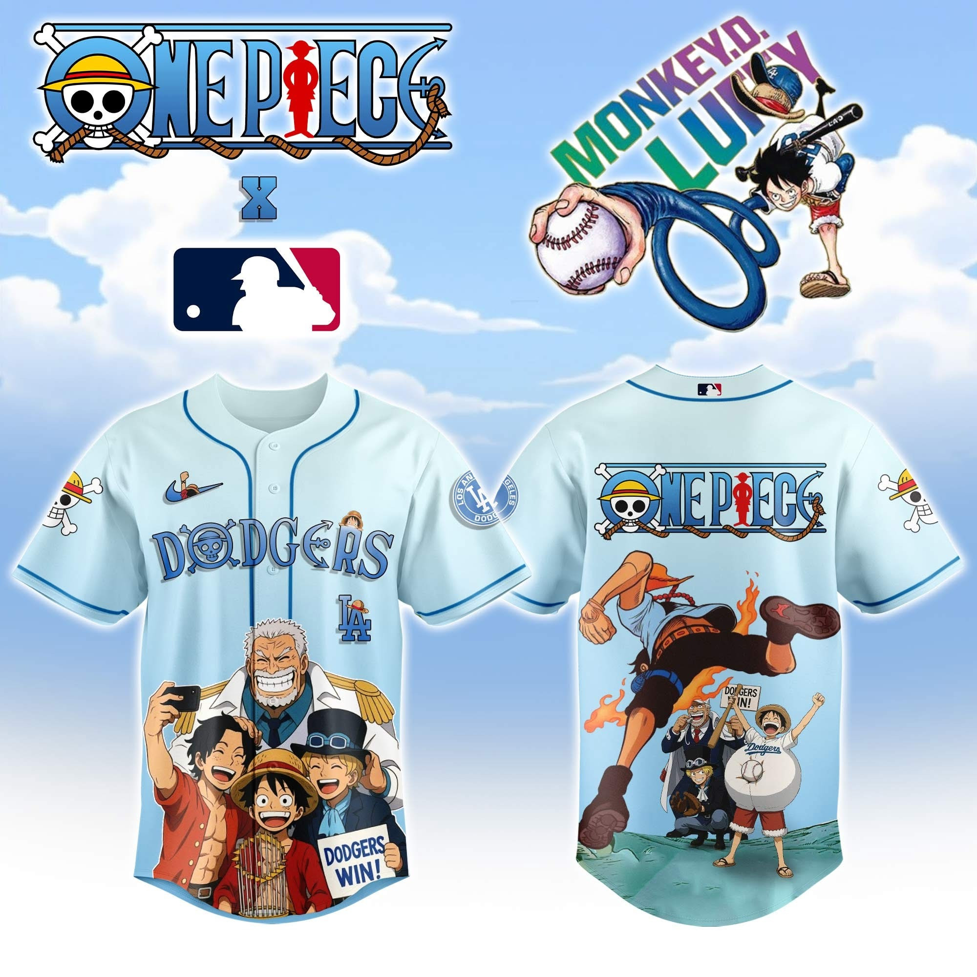 LA Dodgers x One Piece Night Luffy Jersey Unique Anime Merch Gift For Son Birthday Present
