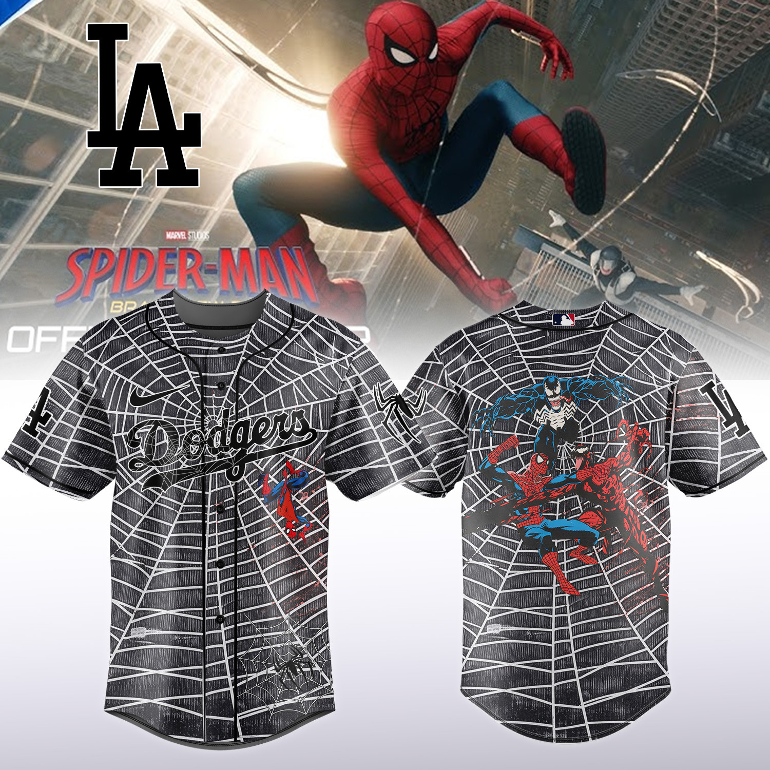 LA Dodgers x Spider Man Baseball Jersey 2026 MLB Playoff Clothes Best Gift For Baseball Fans