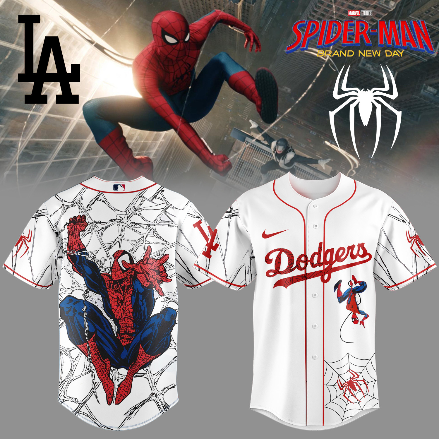 LA Dodgers x Spider Man Baseball Jersey 2026 MLB Playoffs Shirt Unique Gift For Spider Man Lovers