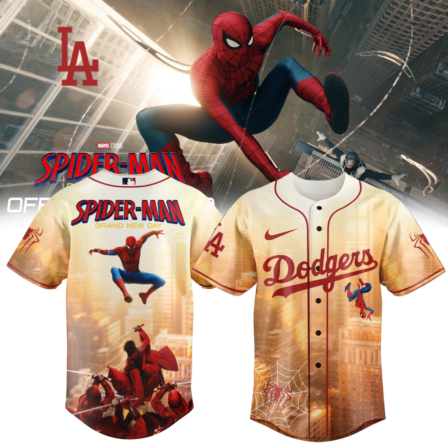LA Dodgers x Spider Man Baseball Jersey Baseball Merch 2026 MLB Playoffs Gear