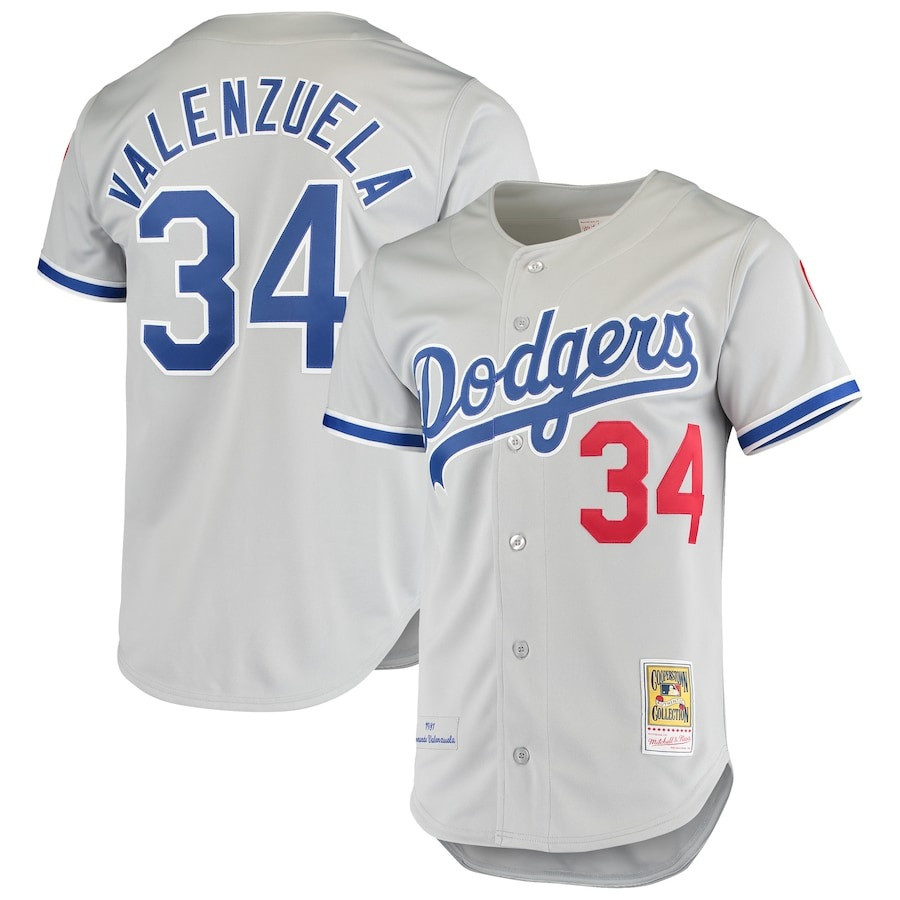 LA Fernando Valenzuela Mitchell & Ness Gray Road 1981 Cooperstown Collection Player Jersey Gifts For Baseball Players