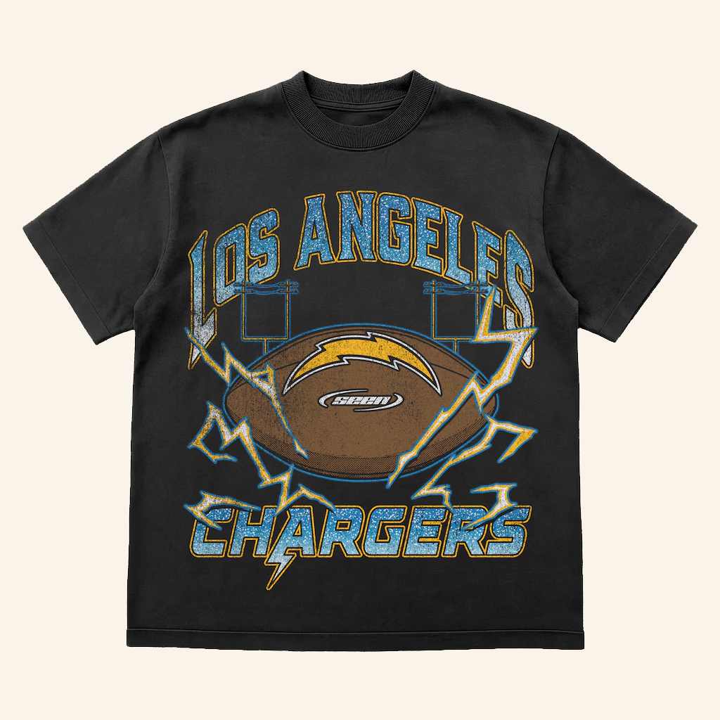 LA Football Merch Seen X Los Angeles Football Black Power Grid T-Shirt Football Lovers Gifts