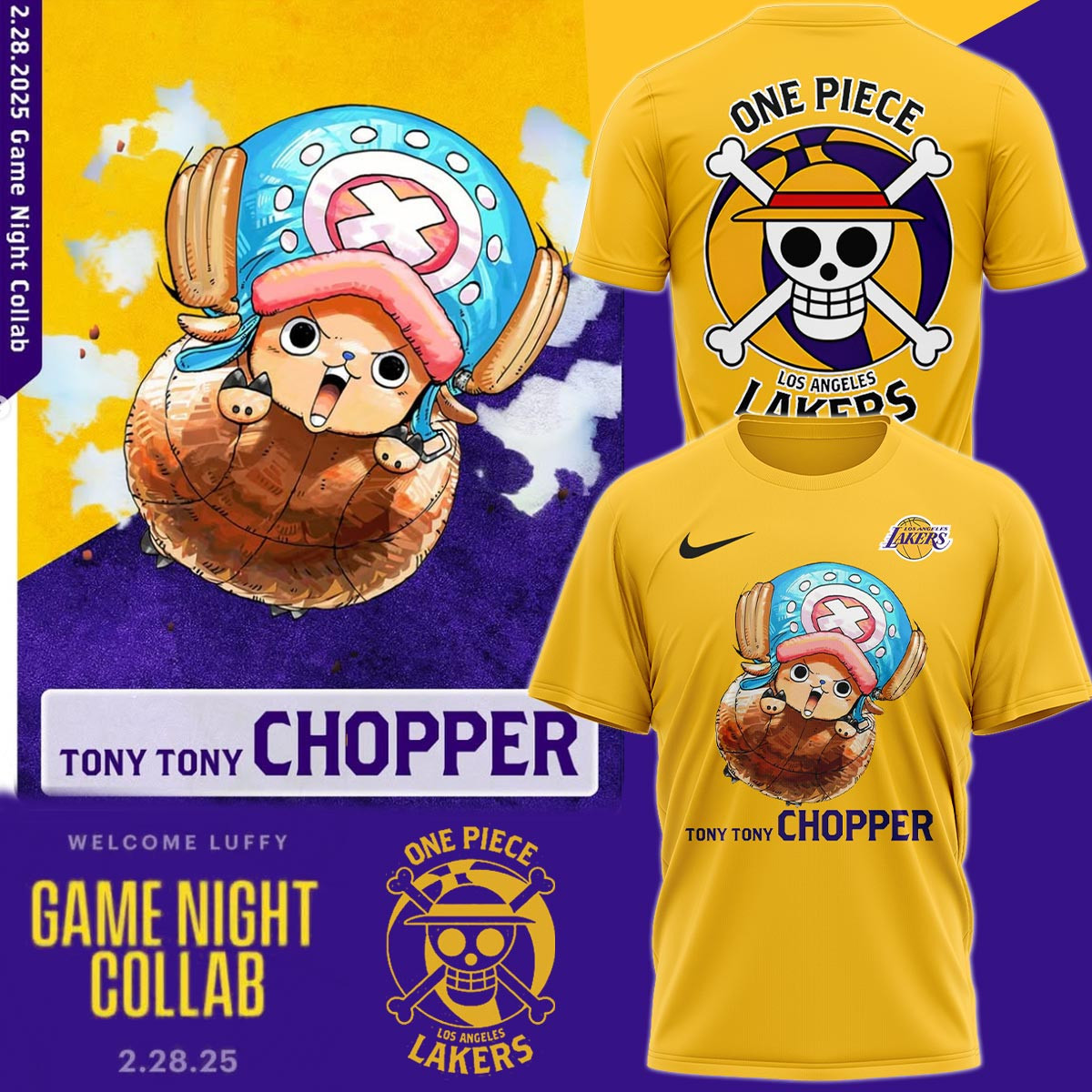 LA Lakers One Piece CHOPPER Shirt Basketball Los Angeles Lakers Fan Merch One Piece Lovers