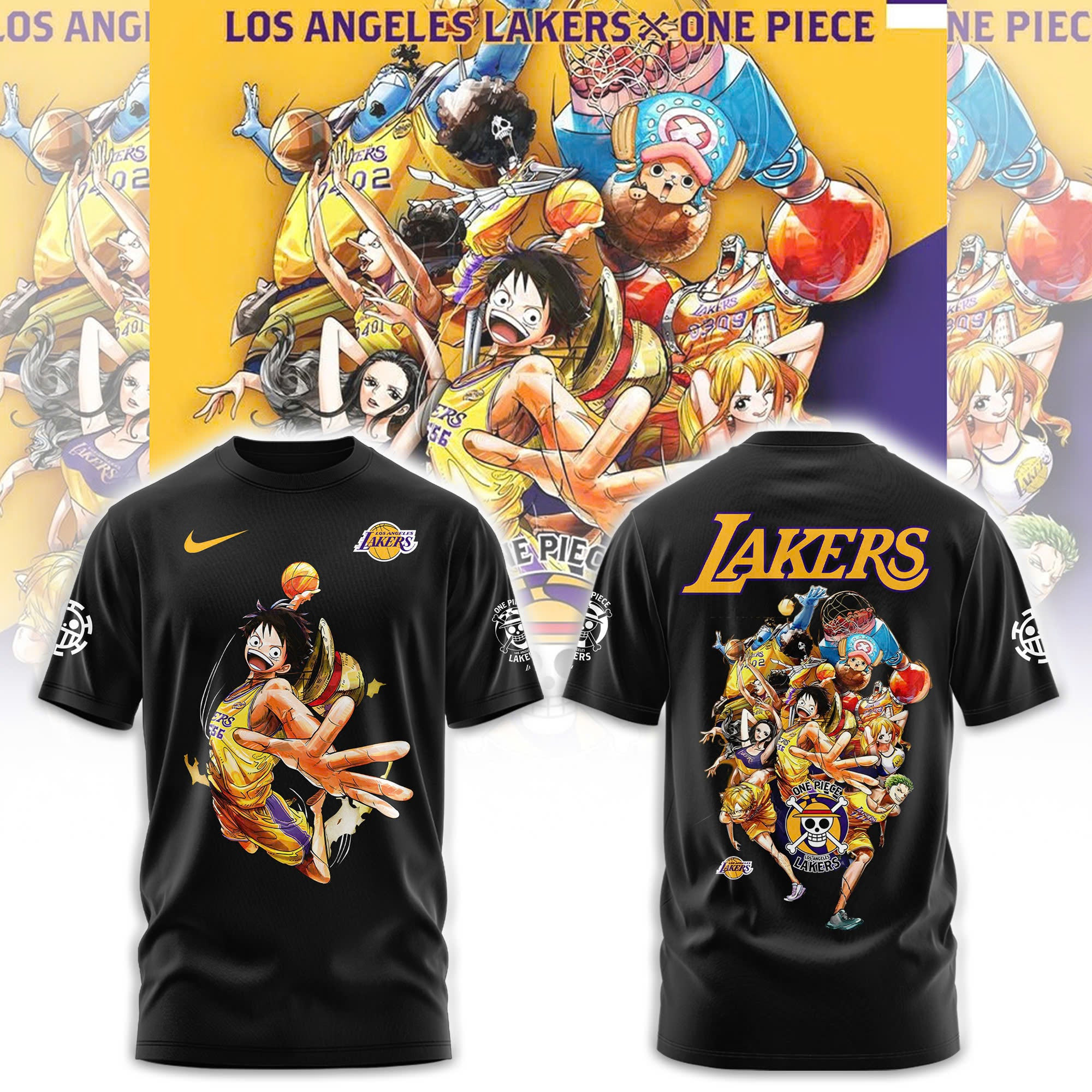 LA Lakers X One Piece Monkey D Luffy T-Shirt Gift Ideas For Basketball Lovers