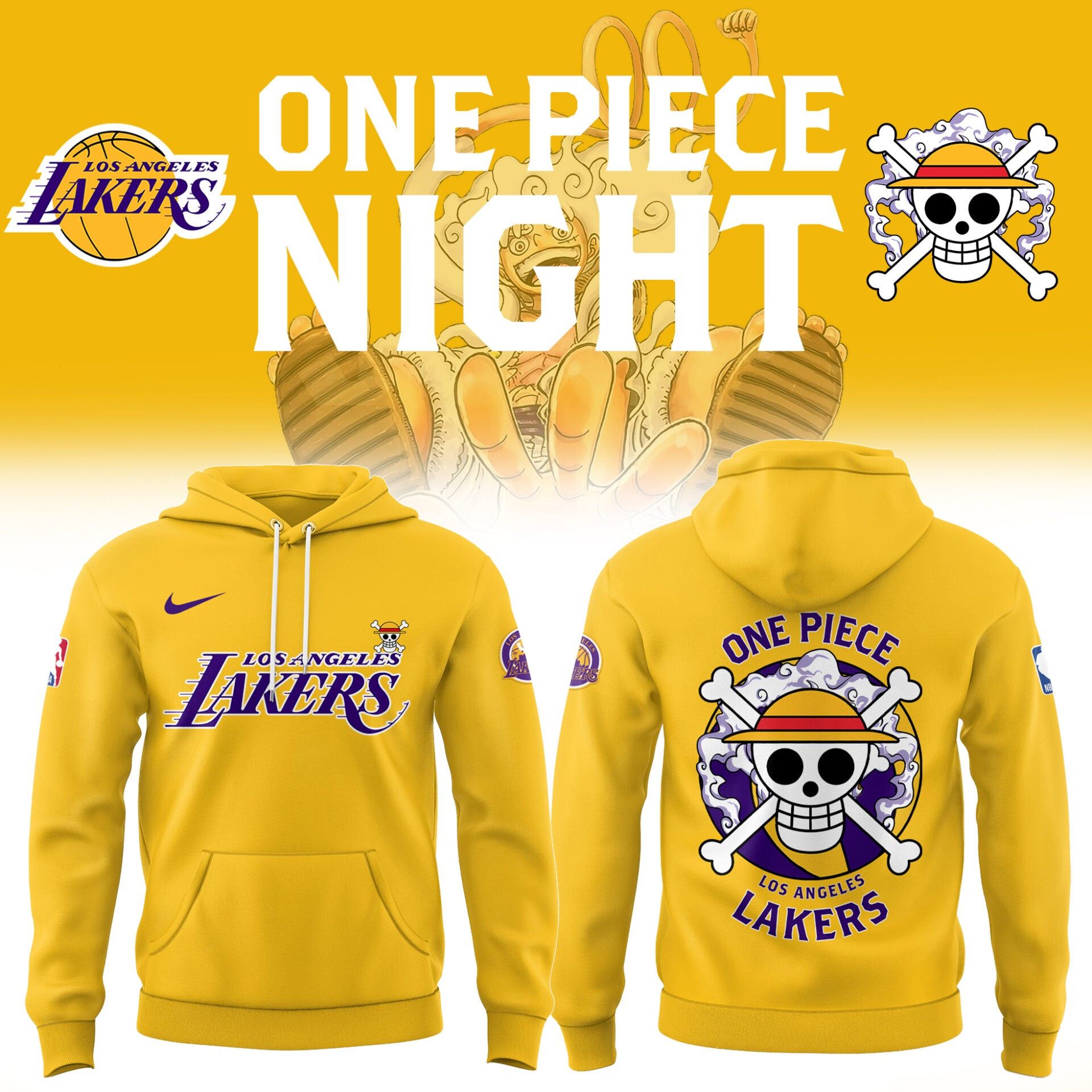LA Lakers x One Piece Yellow Hoodie Men's Basketball Los Angeles Lakers Fan Clothing