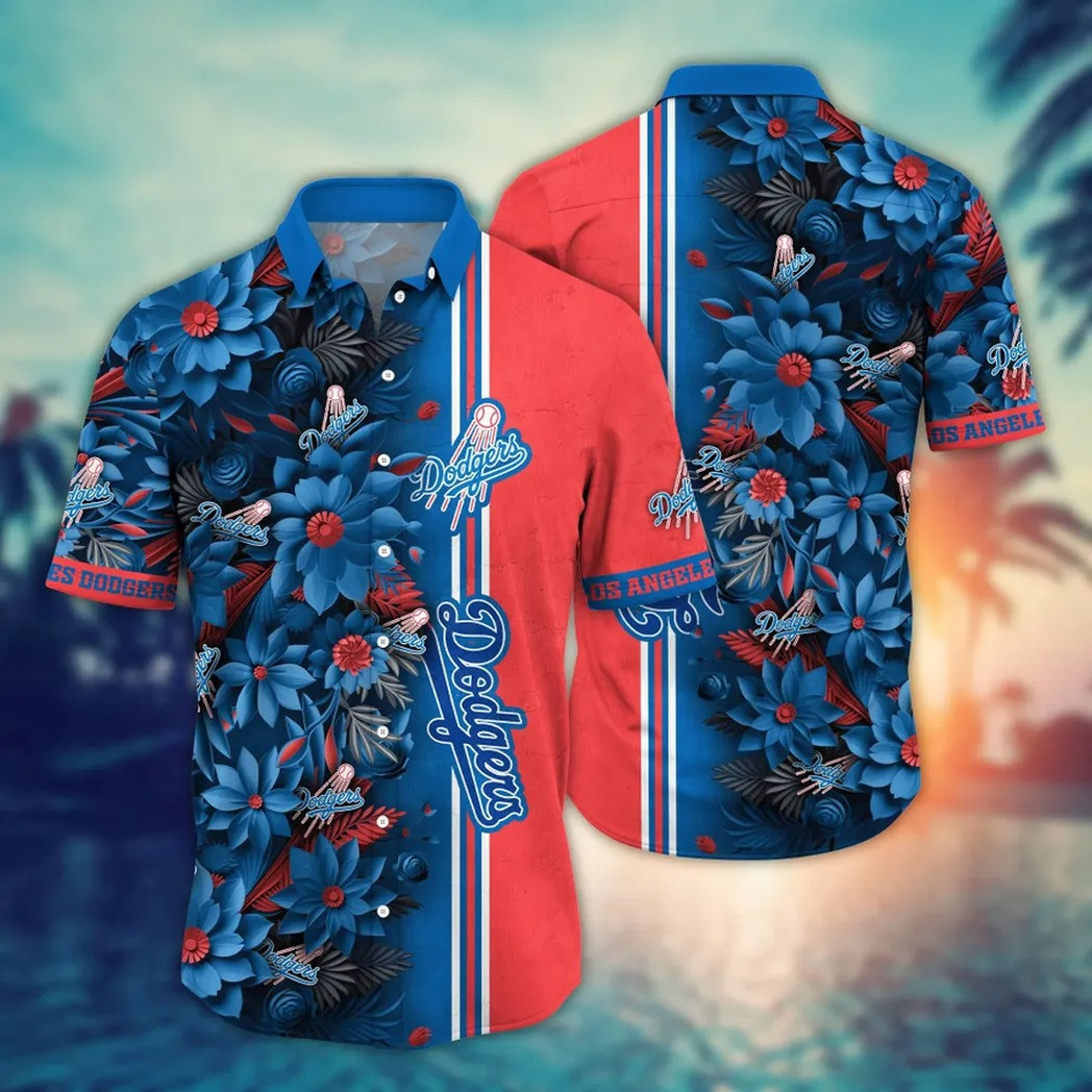 LA Los Angeles Dodgers Hawaiian Shirt 4Th Of July Patriotic Stripe Floral Aloha Shirt