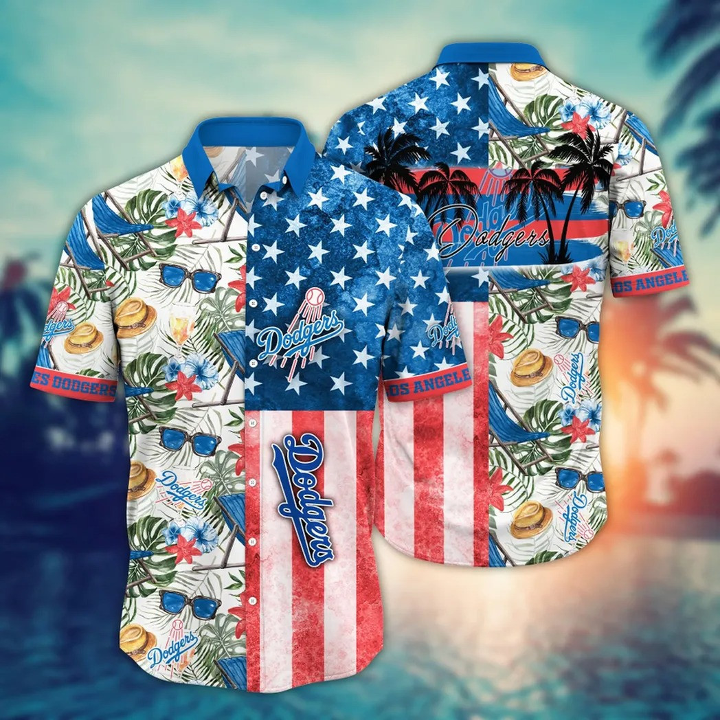 LA Los Angeles Dodgers Hawaiian Shirt 4Th Of July Tropical Stars Stripes Aloha Shirt