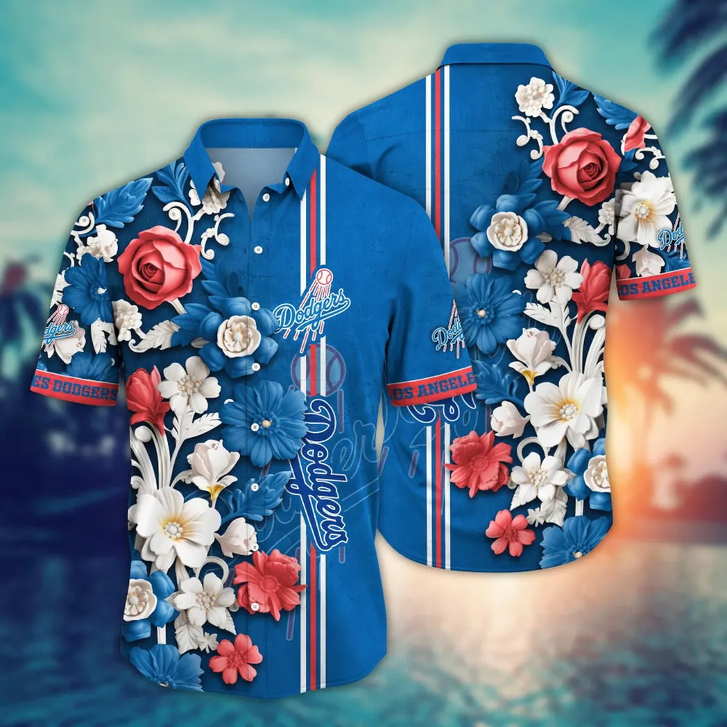 LA Los Angeles Dodgers Hawaiian Shirt Elegant Floral Burst Aloha Shirt Baseball Fan Merch