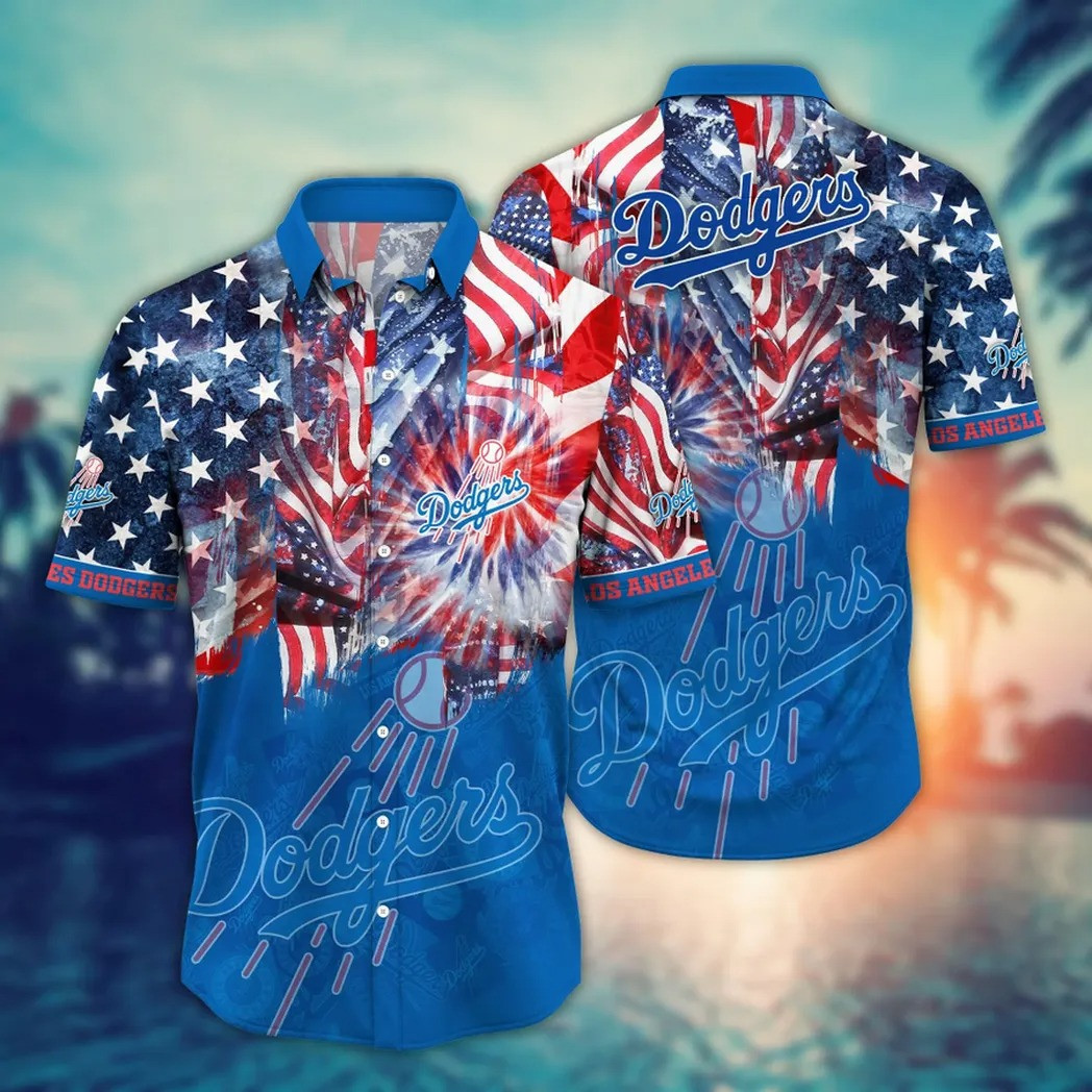 LA Los Angeles Dodgers Hawaiian Shirt Fireworks American Flag 4Th Of July Holiday Gifts