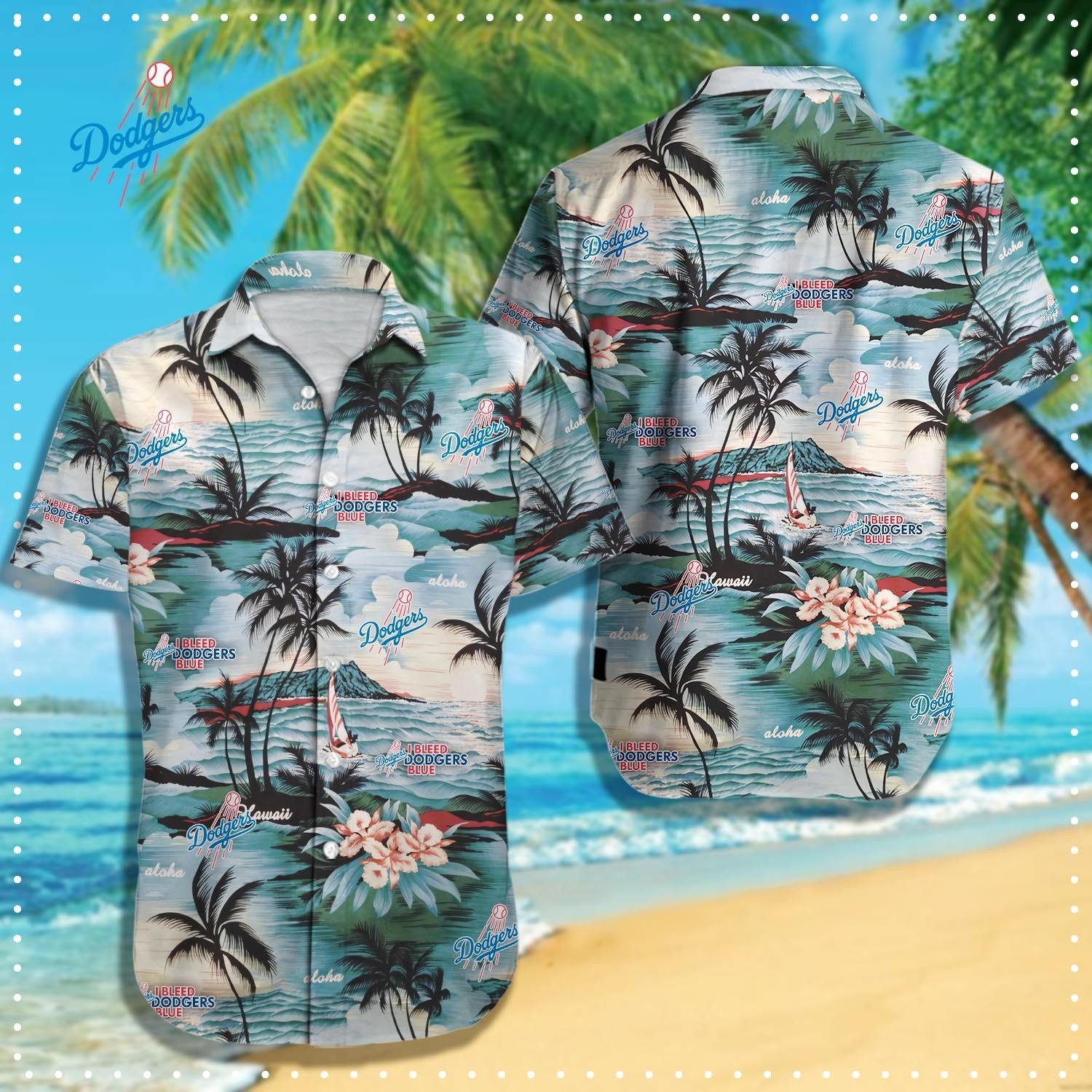LA Los Angeles Dodgers Hawaiian Shirt Island Palms Holiday Beach Vacation Aloha Shirt