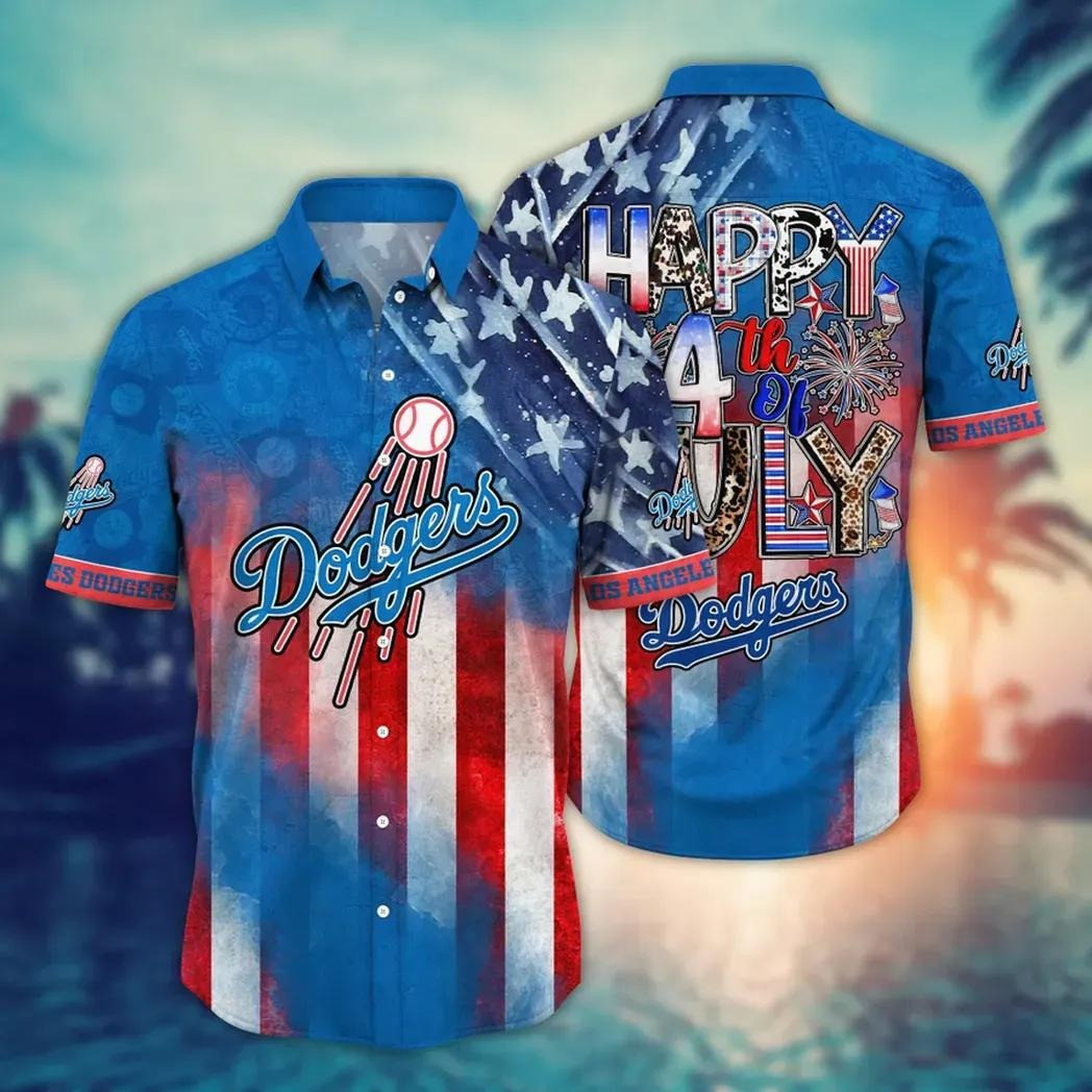 LA Los Angeles Dodgers Hawaiian Shirt Men's Happy 4Th Of July Aloha Shirt Dodgers Fan Merch