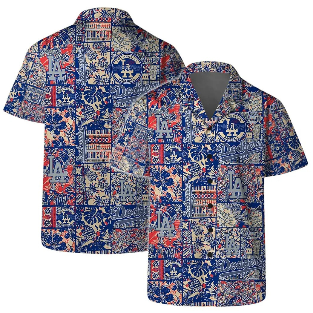 LA Los Angeles Dodgers Hawaiian Shirt Retro Patchwork Vintage Aloha Shirt Dodgers Fan Gifts
