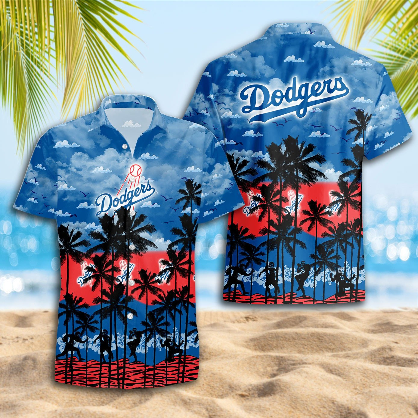 LA Los Angeles Dodgers Hawaiian Shirt Vintage Sunset Palms Aloha Shirt Holiday Summer Gifts
