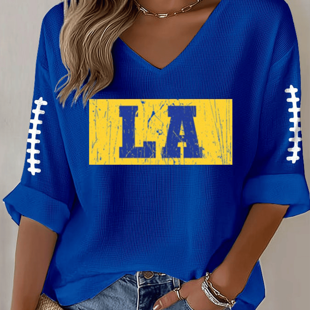 LA Rams Football V-Neck Long Sleeve Shirt Football Merchandise Presents For LA Rams Fans