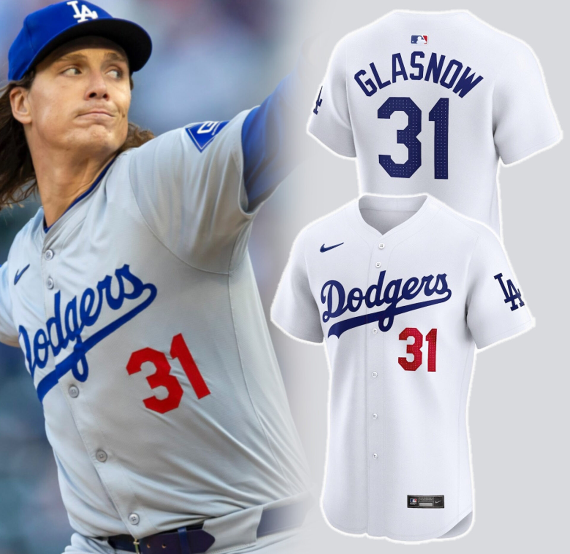 LA Tyler Glasnow White Home Player Jersey Gift Ideas For Baseball Players