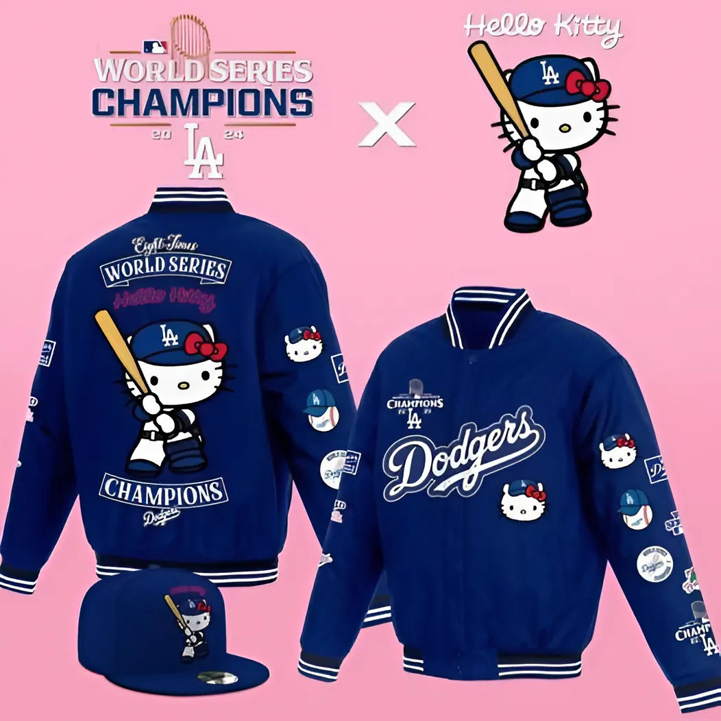 LA x Kitty 8 Times World Series Champions Baseball Jacket Perfect Sport Merch Gift For Her