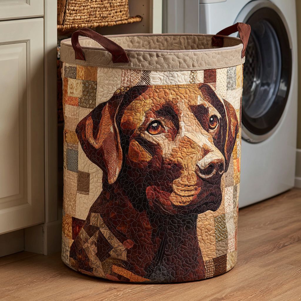 Lab Portrait Quilted Laundry Basket Portable Quilted Hamper for Easy Carrying and Storage