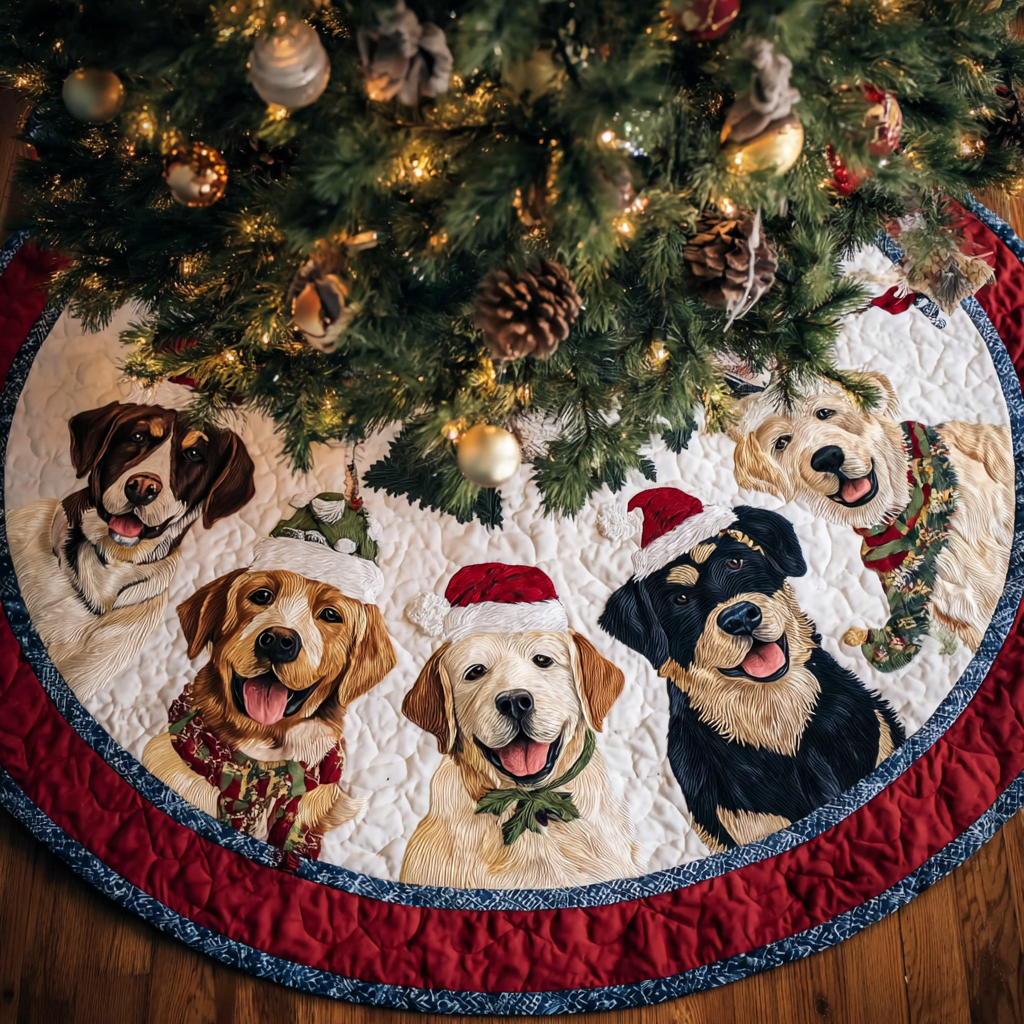 Labrado Delight Christmas Quilted Tree Skirt Xmas Home Decor Christmas Gifts For Labrador Lovers