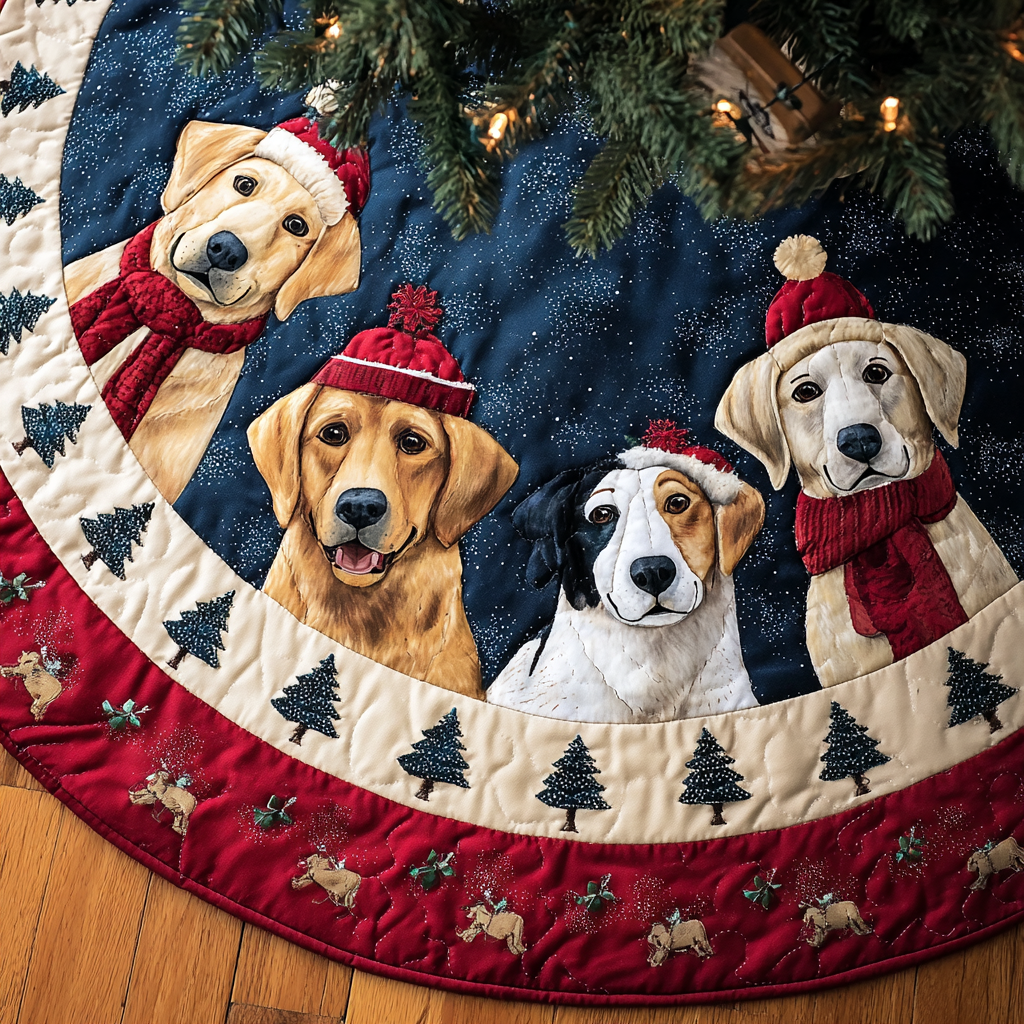 Labrado Glow Christmas Quilted Tree Skirt Xmas Indoor Decorations Labrador Merchandise