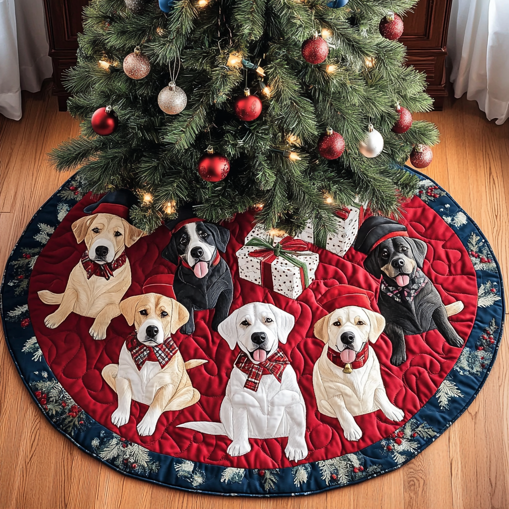 Labrado Joy Christmas Quilted Tree Skirt Xmas Decorations Gifts For Labrador Lovers
