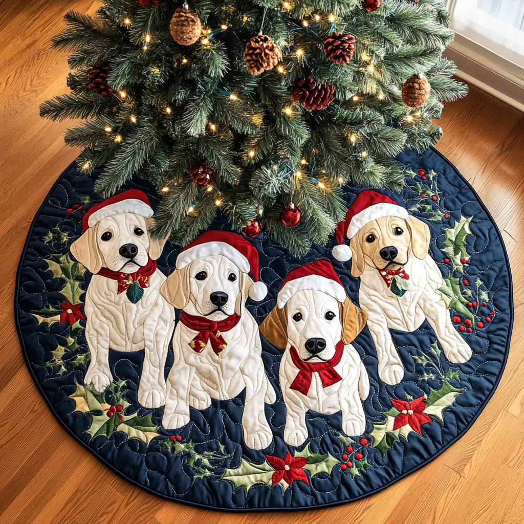 Labrado Magic Christmas Quilted Tree Skirt Winter Holiday Decor Labrador Presents