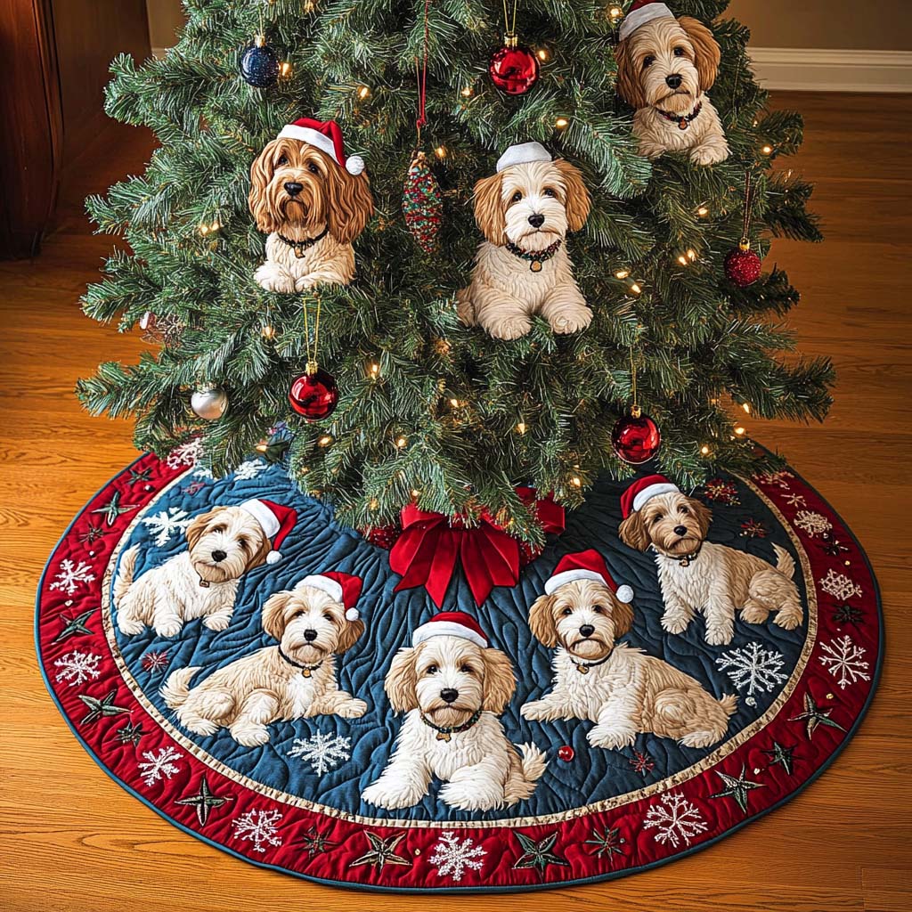 Labradoodle Bliss Christmas Quilted Tree Skirt Warm And Cozy Holiday Decor Christmas Tree Decor