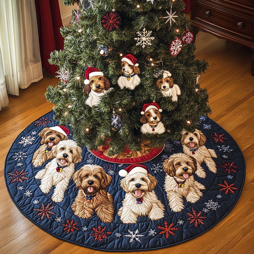 Labradoodle Charm Christmas Quilted Tree Skirt Beautiful Tree Skirt to Complete Your Christmas Look