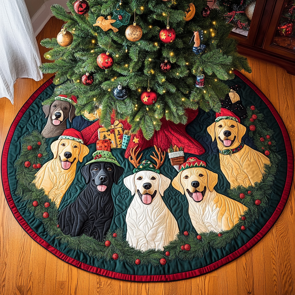 Labrador Christmas Cheer Christmas Quilted Tree Skirt Christmas Tree Bottom Cover Thoughtful Christmas Gifts For Wife