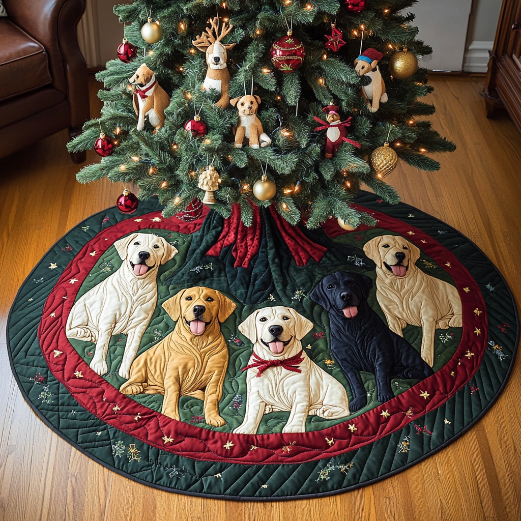 Labrador Christmas Cuddle Christmas Quilted Tree Skirt Christmas Tree Base Cover Xmas Gifts For Aunts And Uncles