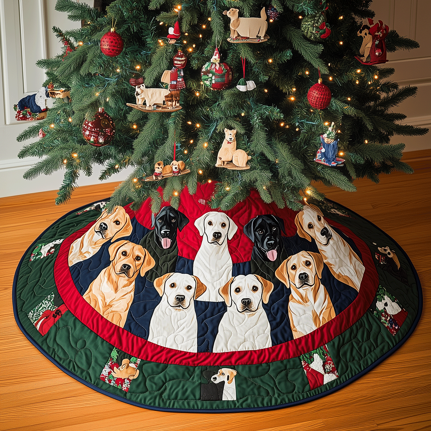 Labrador Christmas Quilted Christmas Tree Skirt Luxury Christmas Tree Skirt for Elegant Homes