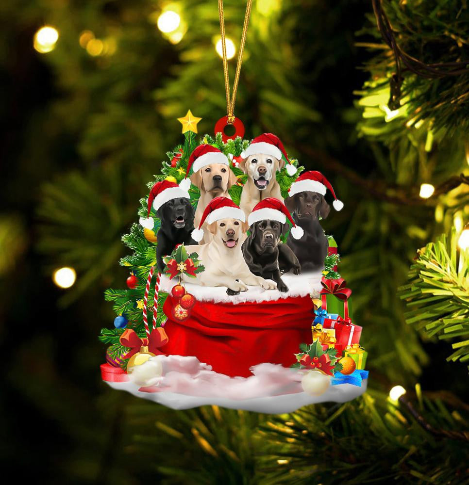 Labrador Dogs In A Gift Bag Christmas Ornament Flat Acrylic Dog Ornament