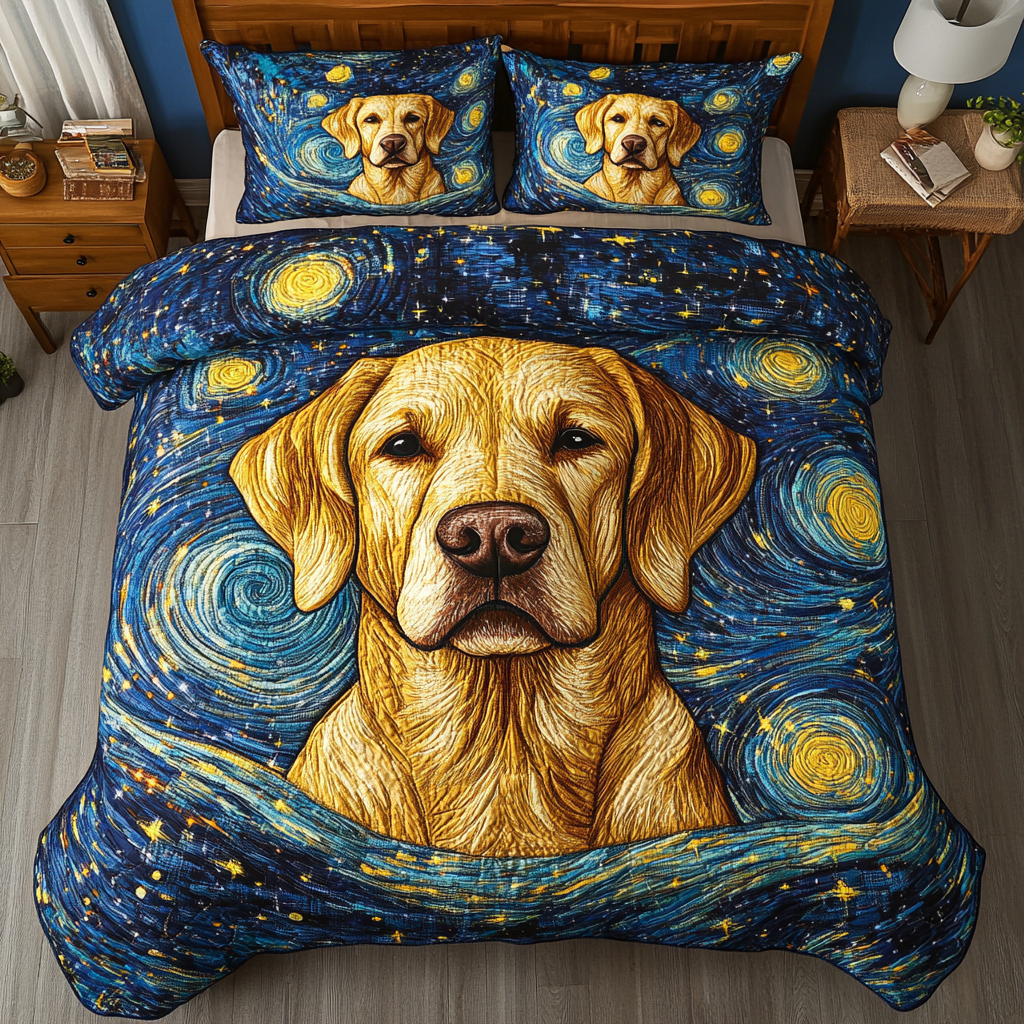 Labrador Dream Quilted Bedding Set Holiday Duvet Cover Set Labrador Themed Gifts