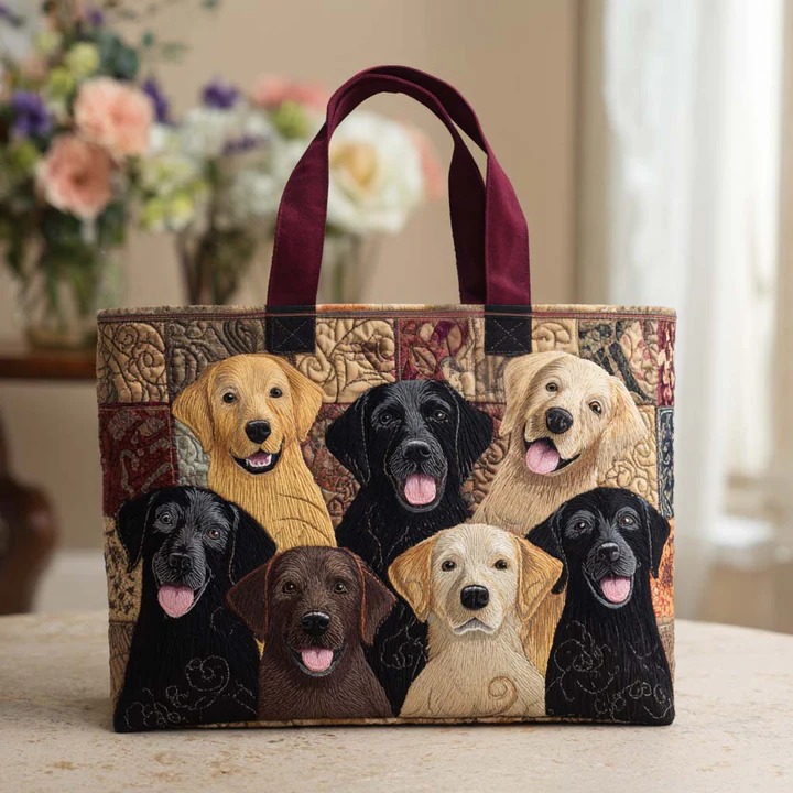 Labrador Family Portrait Patchwork Quilted Tote Bag Dog Mom Lab Lover Fan Gear Nature Gift For Her