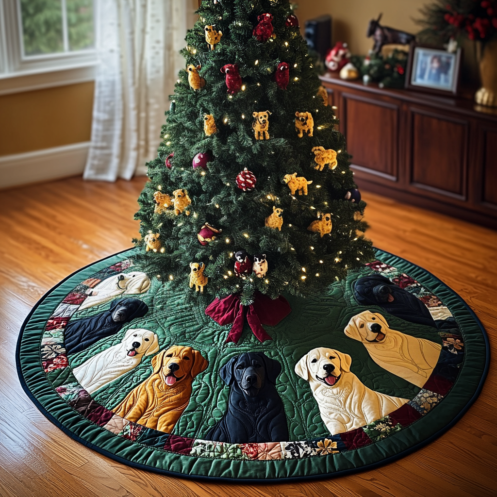 Labrador Festive Dreams Christmas Quilted Tree Skirt Luxury Christmas Tree Skirt for Elegant Homes