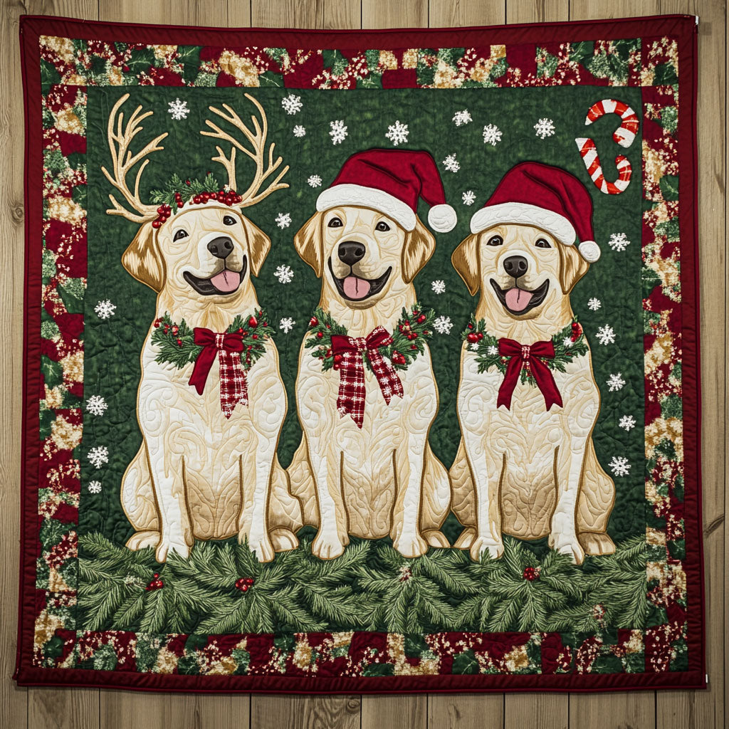 Labrador Frosty Night Quilted Blanket Christmas Blanket Christmas Gift For Dog Lovers