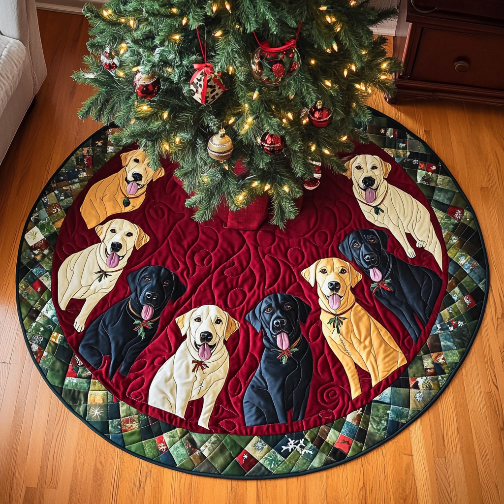 Labrador Holiday Charm Christmas Quilted Tree Skirt Christmas Tree Skirt Gift That Brings Joy