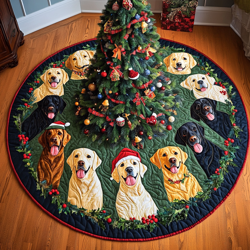 Labrador Holiday Delight Christmas Quilted Tree Skirt Perfect Holiday Gift for Home Decor Lovers