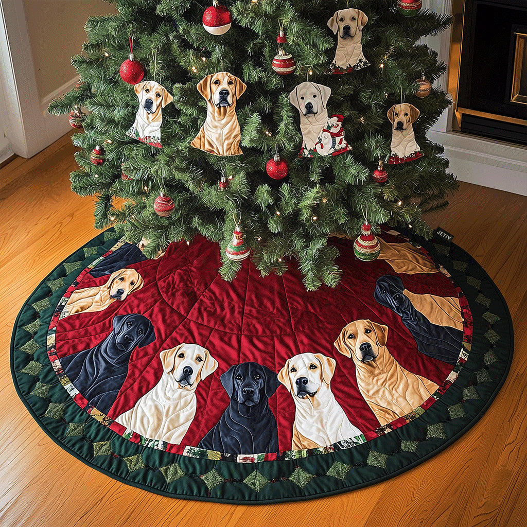 Labrador Holiday Magic Quilted Christmas Tree Skirt Adorable Holiday Tree Skirt for Cozy Spaces