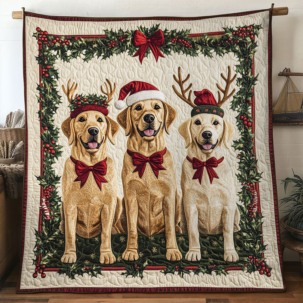 Labrador Merry Glow Quilted Blanket Christmas Blanket Christmas Gift For Dog Lovers