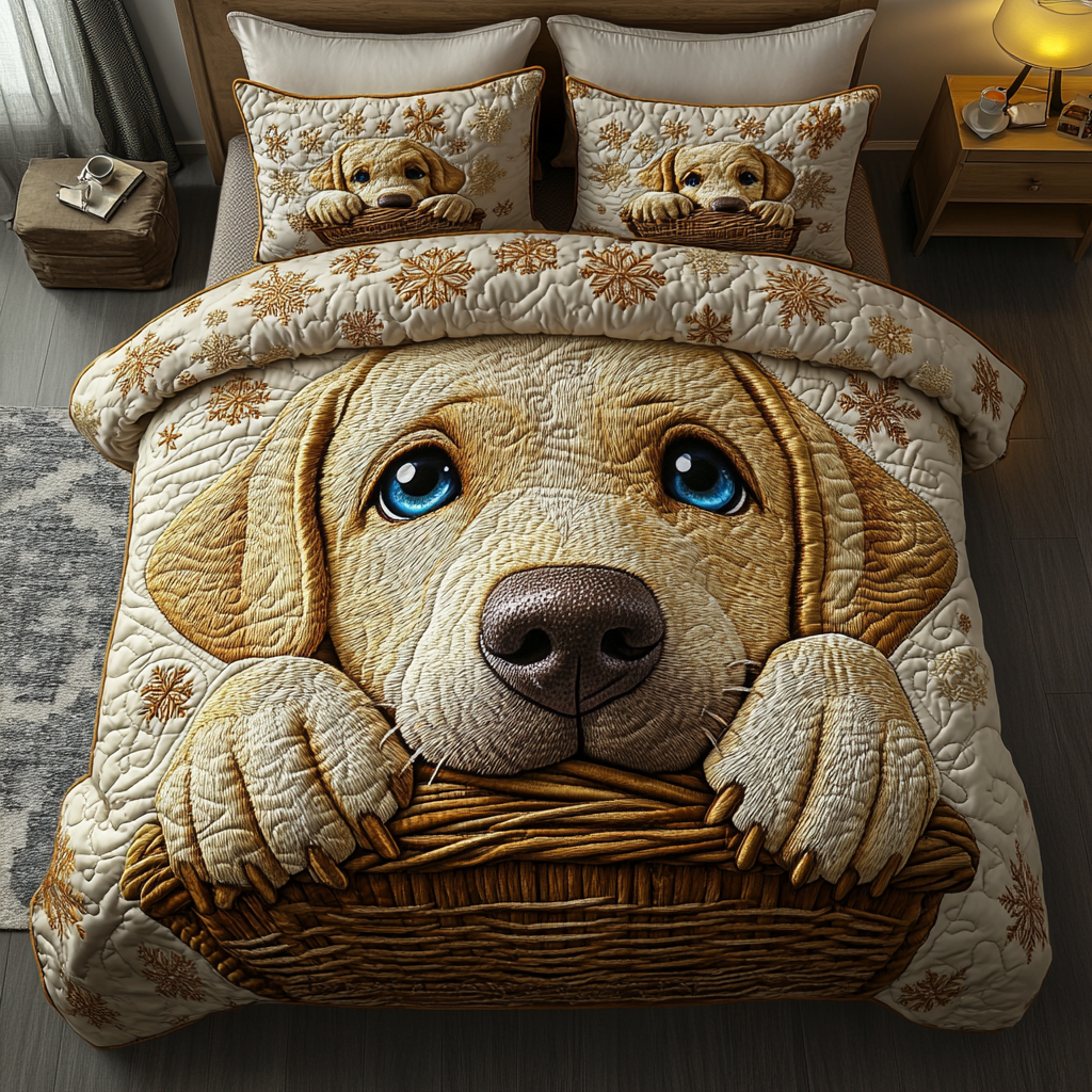 Labrador Peace Quilted Bedding Set Xmas Holiday Duvet Cover Set Gifts For Labrador Owners